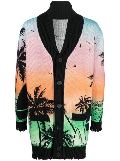 Hawaii-print button-up cardigan - Pink