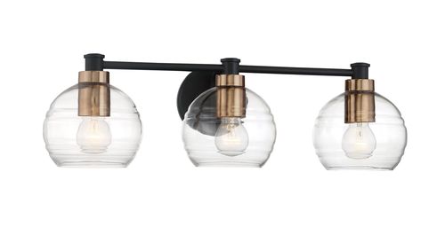 Minka Lavery Keyport 3-Light Bathroom Vanity Light in Sand Coal With Natural Brushed Bra