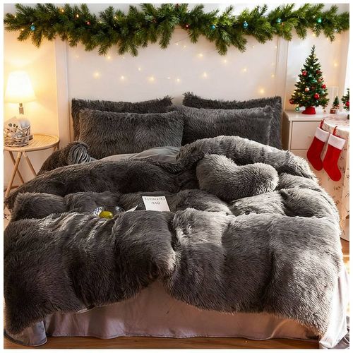 Living and Home Unisex 3Pcs Soft Skin-friendly Faux Mink Fleece Duvet Set in Dark Grey | : Single