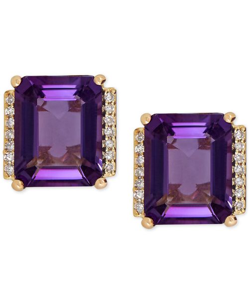 Gemstone and Diamond Accent Stud Earrings in 14k Gold - Amethyst