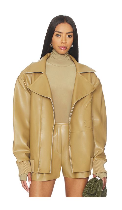 Norma Kamali BLOUSON MOTARD OVERSIZED en Tan. L. Also en M