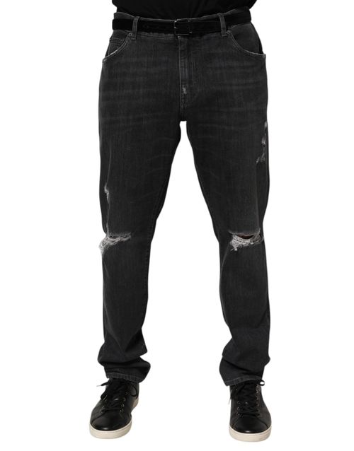 Distressed Ripped Cotton Jeans — Black