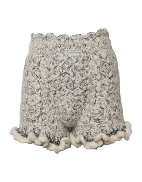 Metallic Bouclé Knit Cashmere Shorts — White