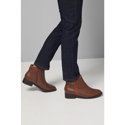 Good For The Sole Womens : Wide Fit Mia Mixed Material Low Heel Ankle Boots - Tan - 7 Wide Fit UK Shoe