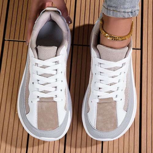 temu TEMU Retro Wide-head Color-block Chunky Sneakers, 2026 New Breathable Mesh Casual Shoes, Versatile Height-boosting Sports Shoes, Stylish Soft-soled