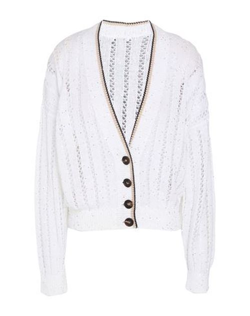 Woman Cardigan White Size M Linen, Nylon, Cotton, Polyester