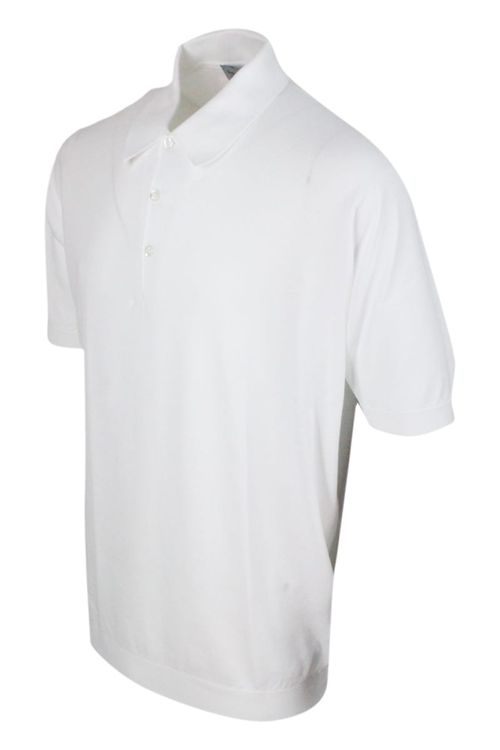 Short-sleeved Polo Shirt In Extra-fine Cotton Thread With Three Buttons