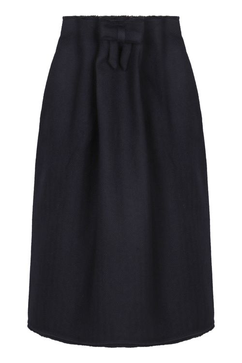 Chevron Wool Midi Skirt with Elastic Waist