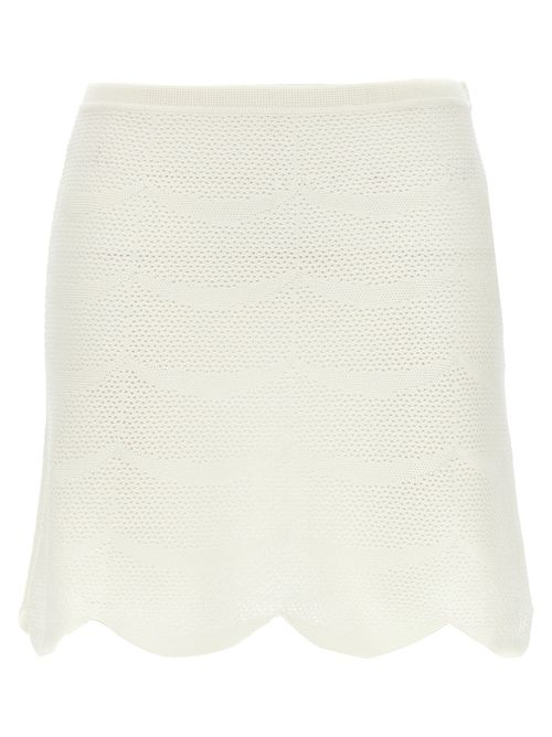 Openwork Crochet Cotton-Silk Skirt — White