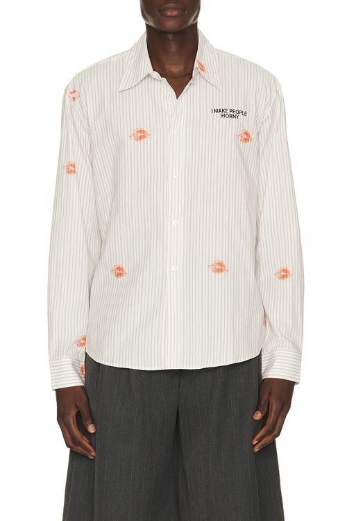 Carne Bollente Business Sensual Tee in Stripe - White. L also in M, S, XL/1X