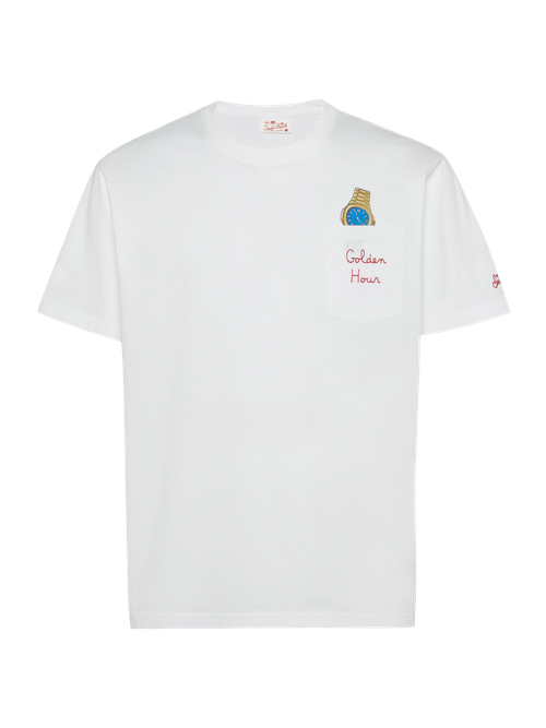 Cotton T-Shirt Austin With Embroidery And Watch Print White - Men