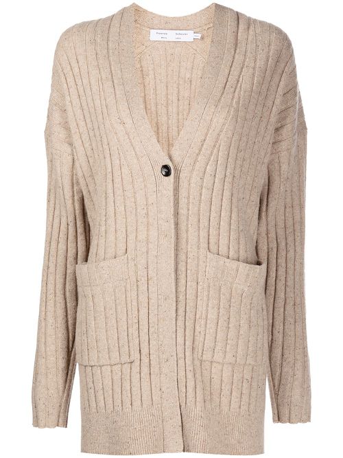 Ribbed-knit V-neck cardigan - Neutrals