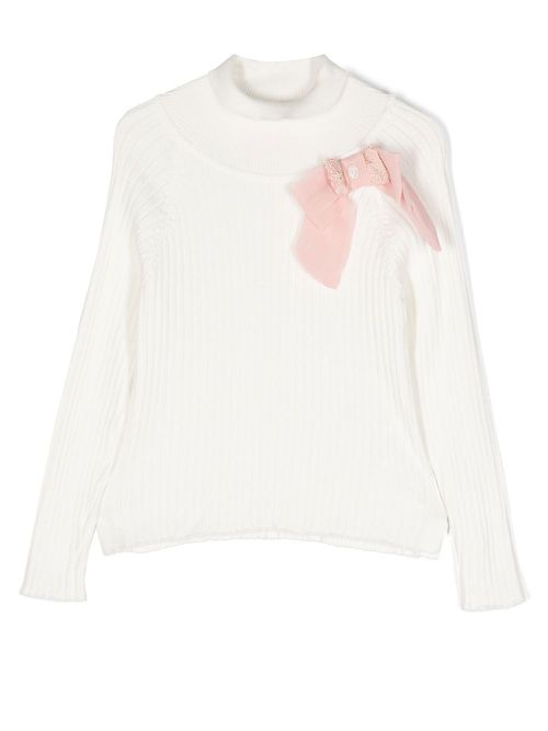 Bow-detail ribbed-knit jumper - White