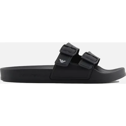 Men's Emporio Armani Beach Double Strap Slides Black/White - Size: 10