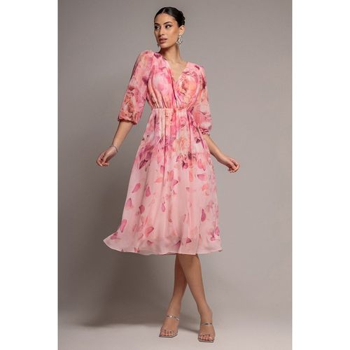 Goddiva Floral Print Wrap A Line Midi Dress - Blush Pink