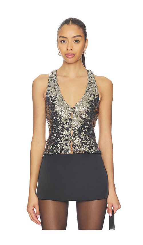 Free People GILET FAYE SHINE en Metallic Silver. XL. Also en L, M