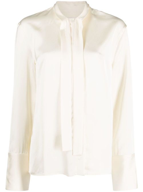 Satin-finish tie-neck blouse - Neutrals