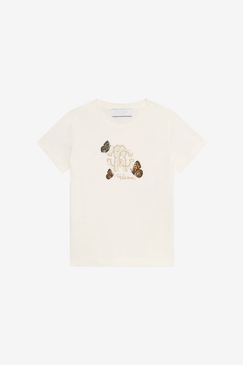 Milk White T-shirt With Rc Monogram And Butterflies
