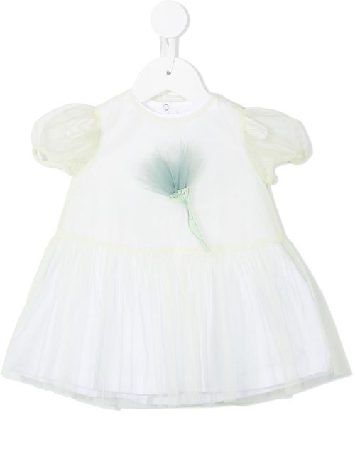 Floral-appliquée short-sleeve dress - White