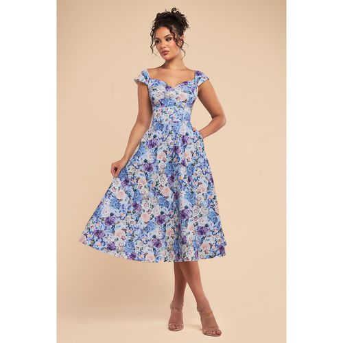 Goddiva Floral Print A-Line Sweetheart Midi Dress - Powder Blue