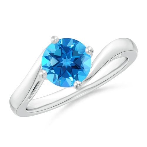 Angara 1.55 Carats Classic Round Swiss Blue Topaz Solitaire Bypass Ring in Platinum