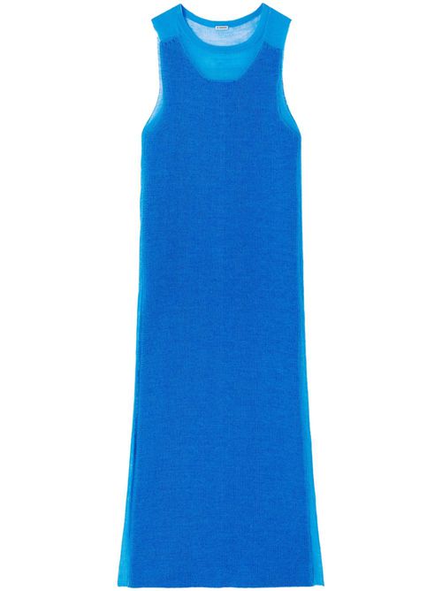 Semi-sheer knit long dress - Blue
