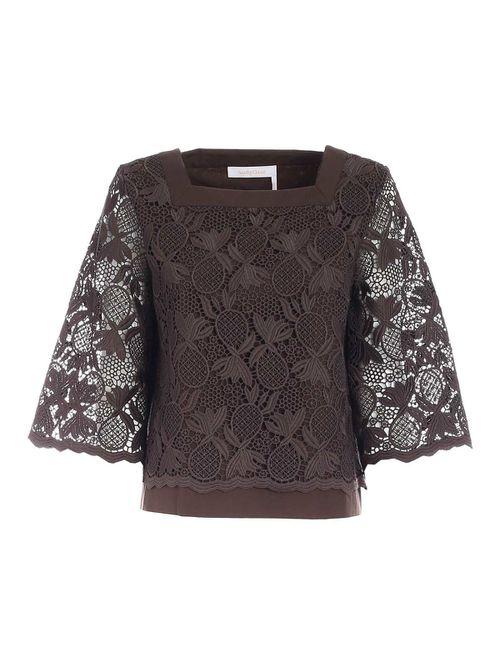 Lace blouse in brown