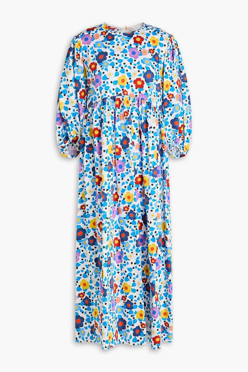 Vanessa floral-print cotton-sateen midi dress - Blue - UK 14