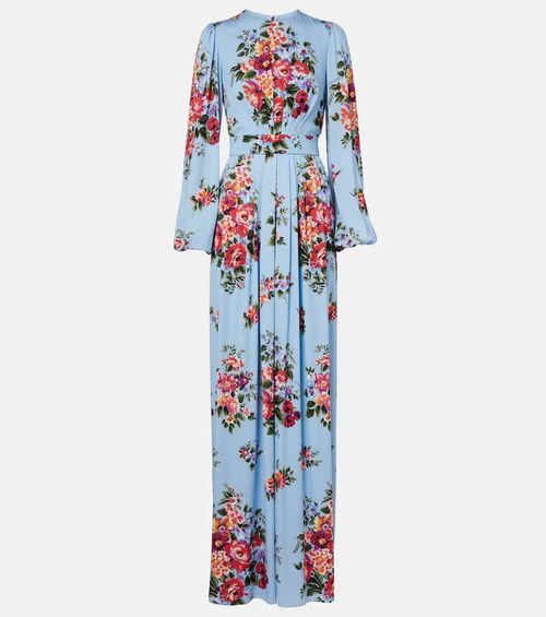 Floral silk-blend gown