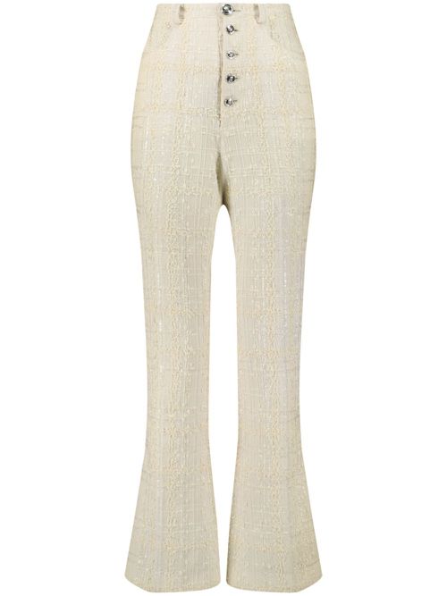 Bouclé high-waisted flared trousers - Neutrals