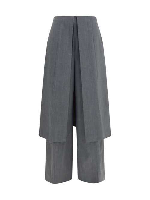 Draped Skirt Panel Trousers — Gray
