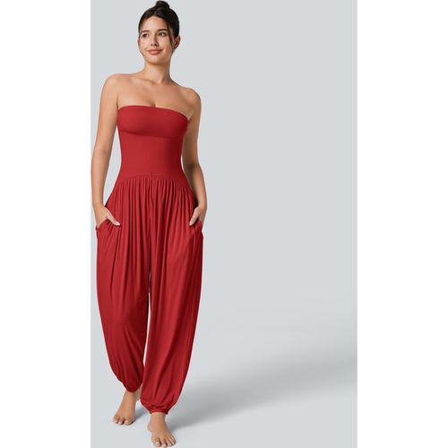 Halara Ribbed Tube Backless Side Pocket Casual Jumpsuit - Rubicondo - XLregular