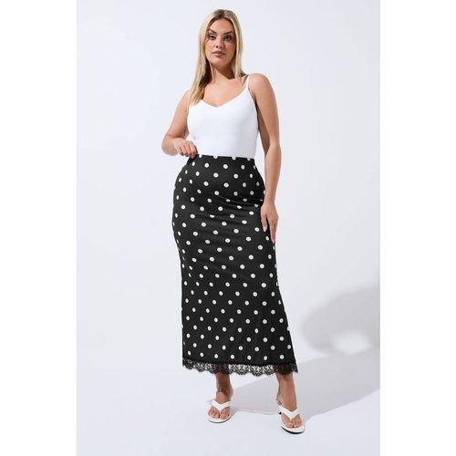 Yours Women's Polka Dot Lace Hem Skirt in Black