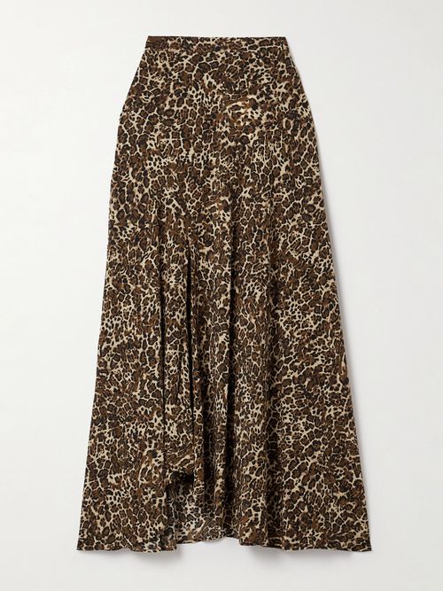 Sakura Asymmetric Leopard-print Stretch-silk Skirt - Animal print