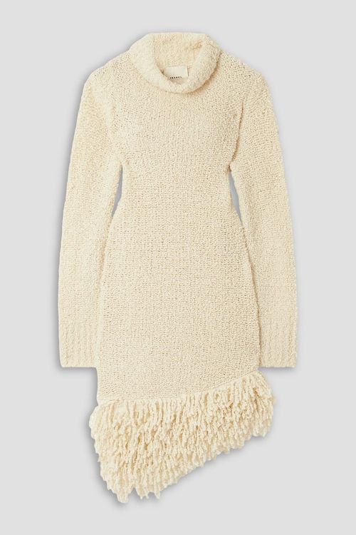 Fringed wool-blend bouclé turtleneck midi dress - White - FR 40