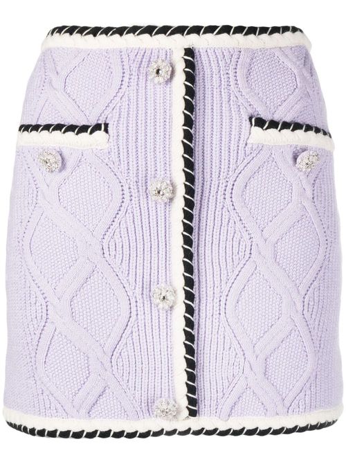 Contrasting-trim cable-knit miniskirt - Purple
