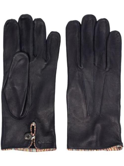 Signature Stripe-trimmed leather gloves - Blue