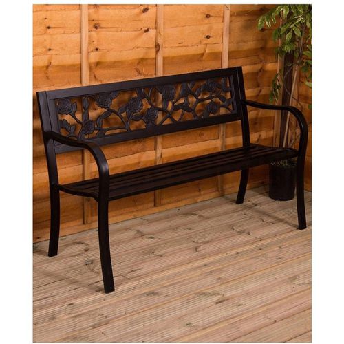 Garden Vida Steel Garden Bench Rose 3 Seater Outdoor Furniture