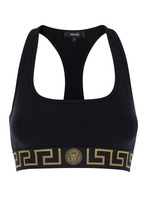 Greca and Medusa Logo Sports Bra — Black