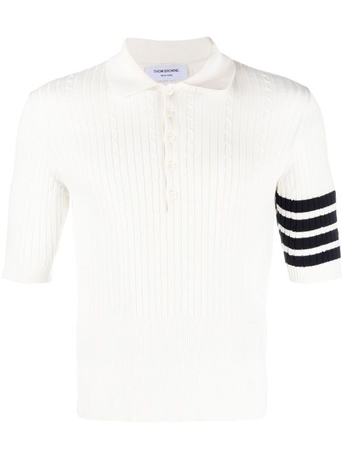 4-Bar cable-knit ribbed polo shirt - White