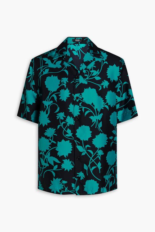 Floral-print silk-twill shirt - Blue - IT 52