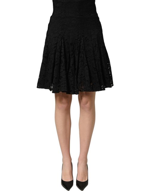 Floral Cutout Lace Skirt — Black