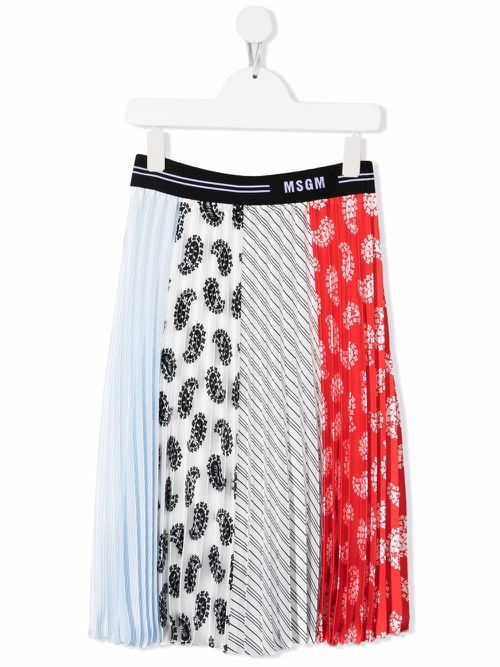 Patchwork pleated midi skirt - White