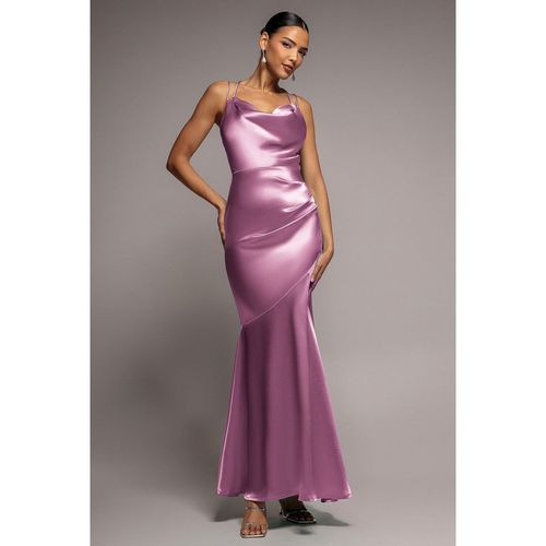 Goddiva Satin Cowl Neck With Strappy Back Maxi - Pink