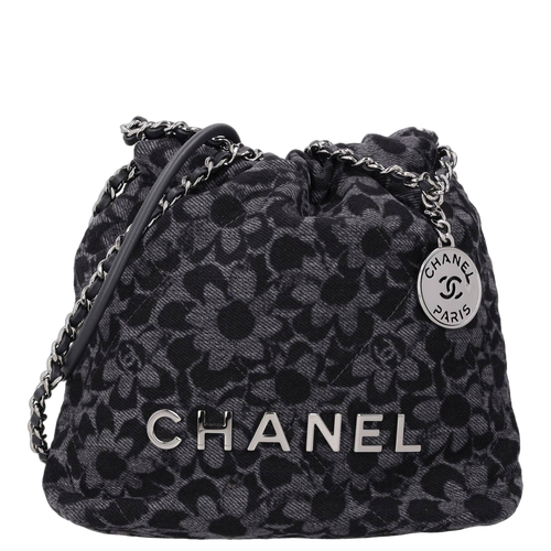 22 Mini Denim Shoulder Bag — Black