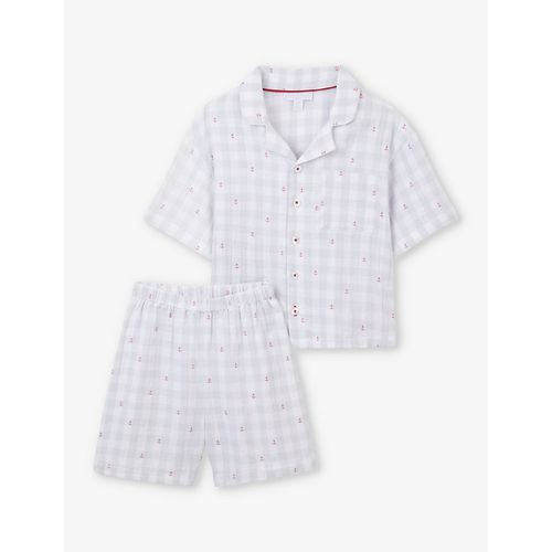 Girls WhtePebble Kids Anchor-print Checked Organic-cotton Pyjamas 