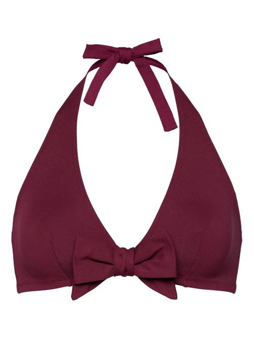 Bow-Embellished Halter-Neck Bikini Top — burgundy