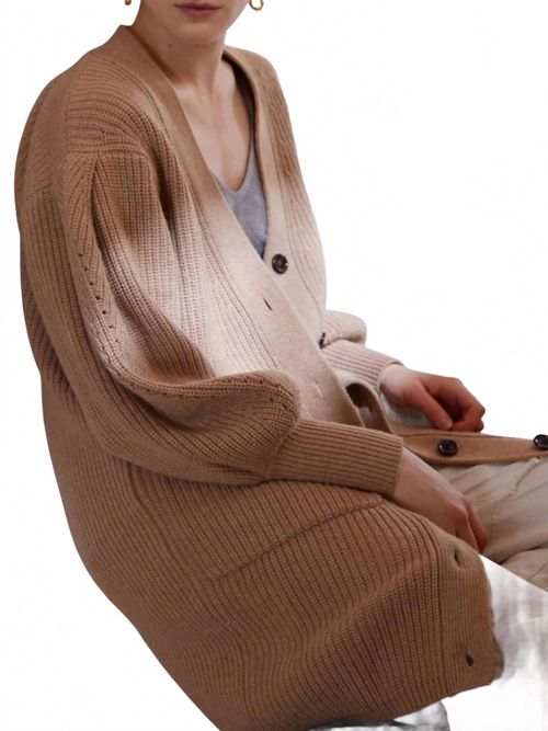 Evan Puff Sleeve Cardigan In Sand