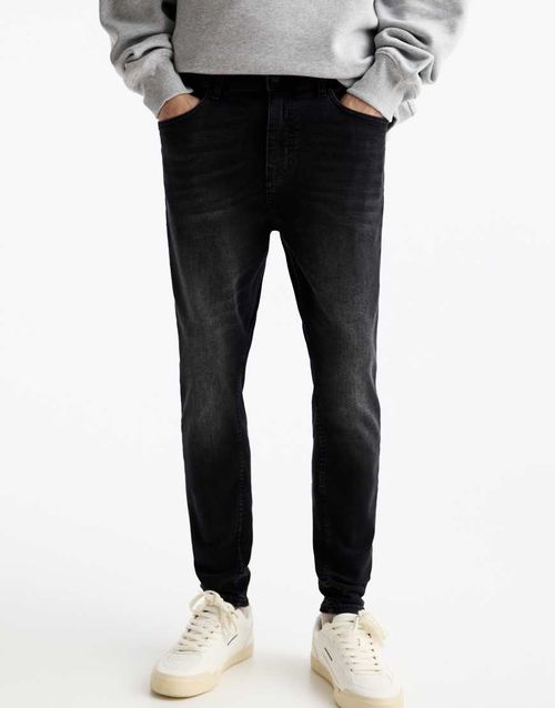 Washed carrot-fit jeans in faded black-Grey