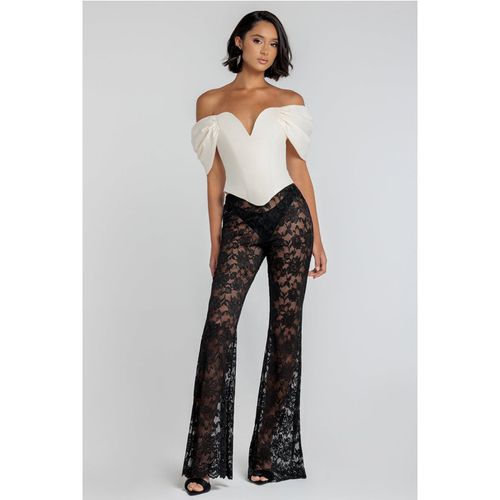 Goddiva Bootcut Scalloped Lace Pant - Black